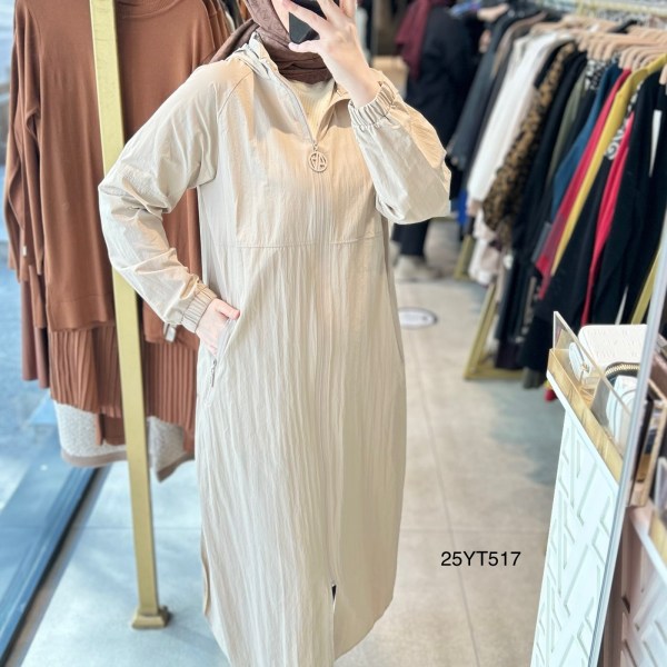 ARMİNE TREND Kapüşonlu Paraşüt Kumaşlı Boydan Fermuarlı Giy Çık  25YT517 - Görsel 6