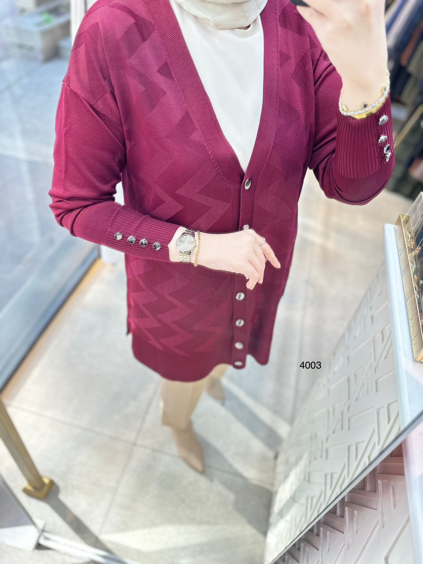 4003 Desenli Merserize Hırka - Görsel 5