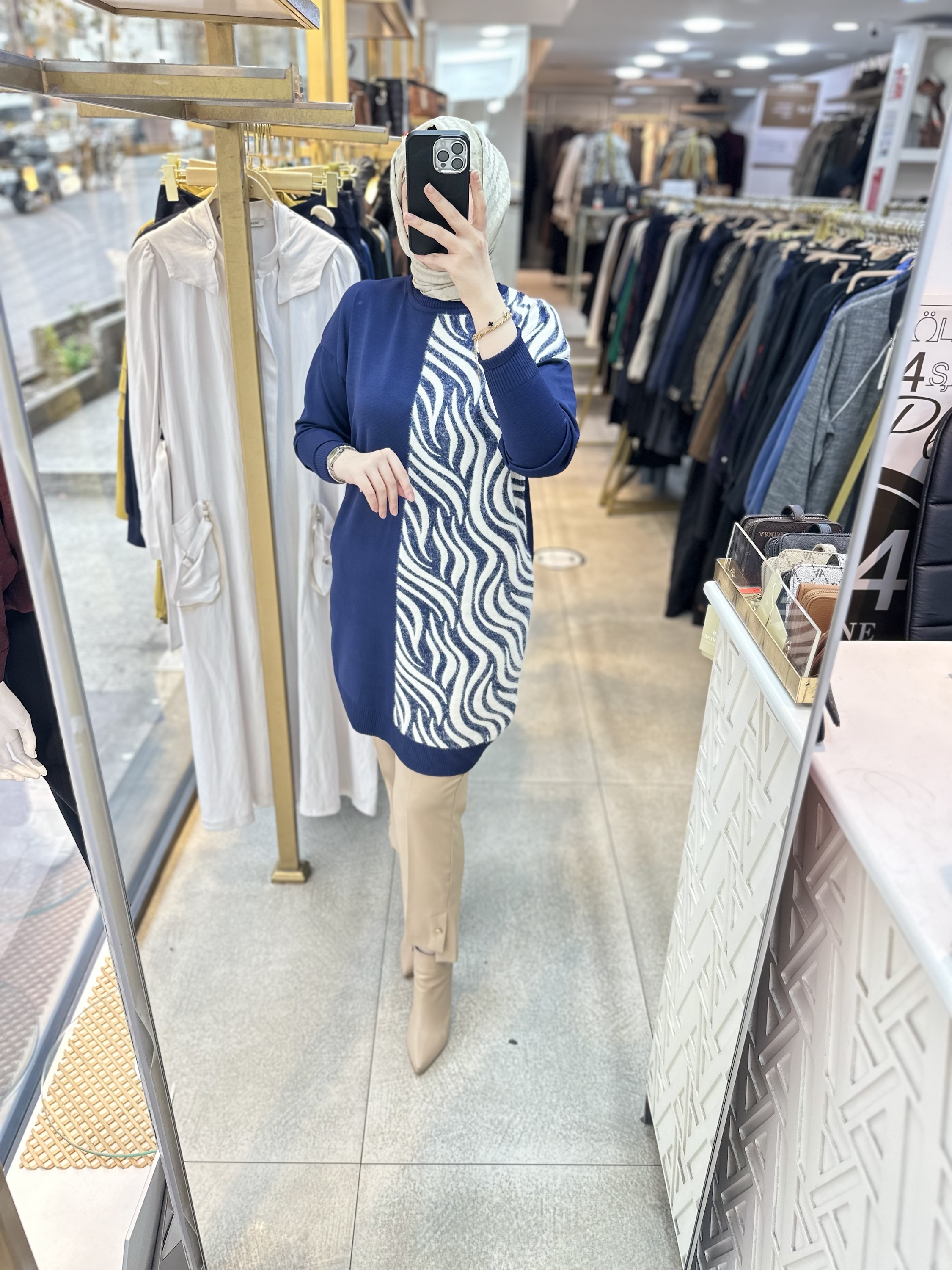 3284 Zebra Desenli Merserize Tunik - Görsel 1