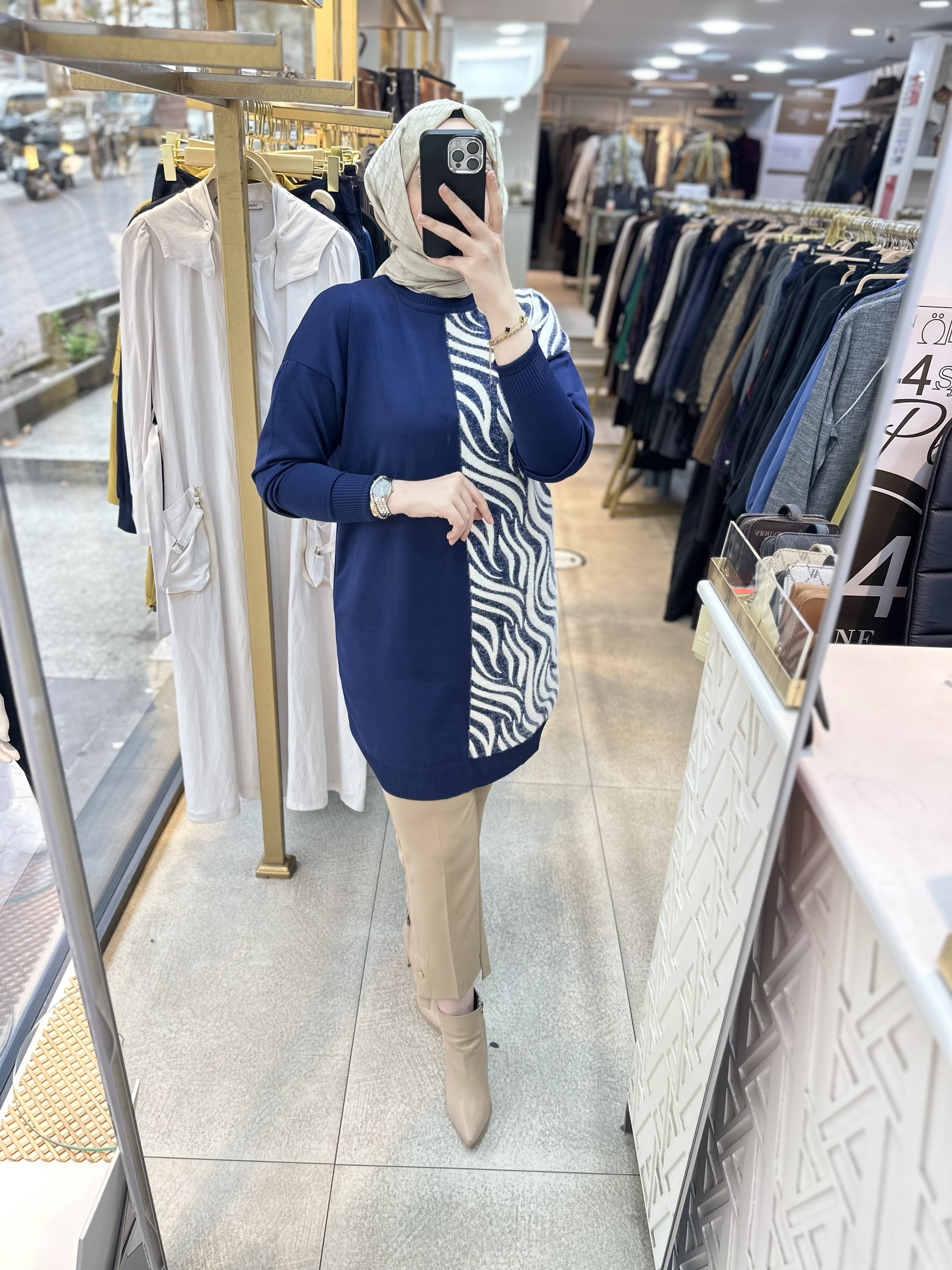 3284 Zebra Desenli Merserize Tunik - Görsel 2