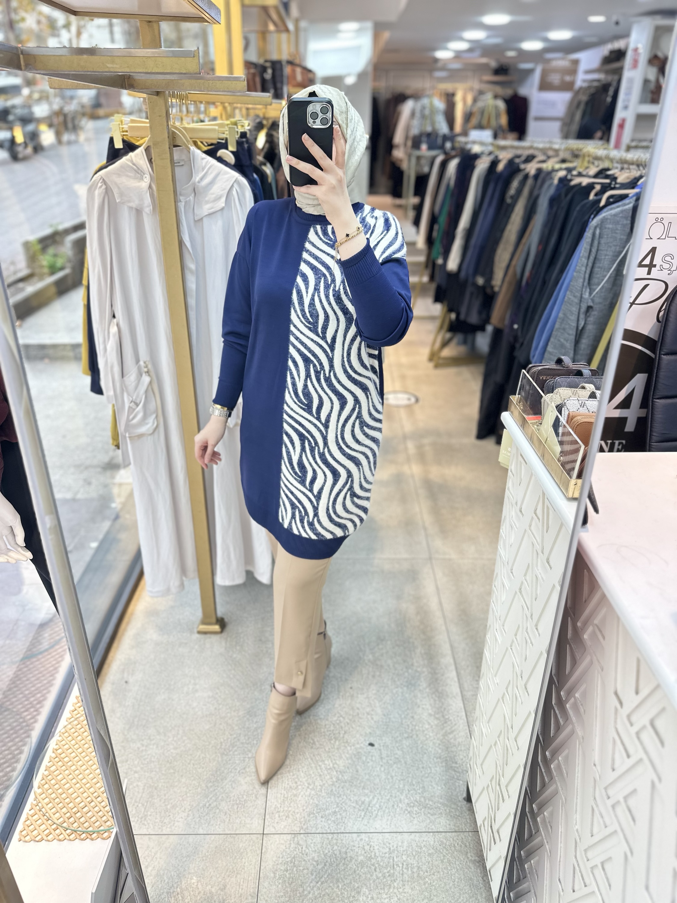 3284 Zebra Desenli Merserize Tunik - Görsel 3