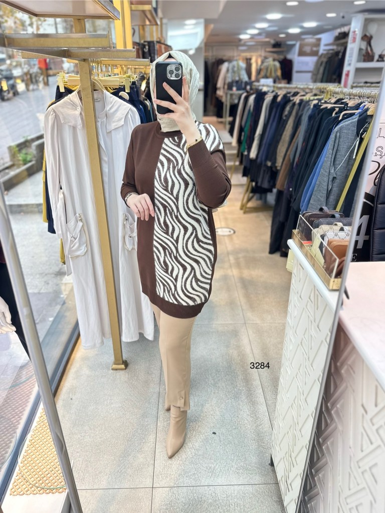 3284 Zebra Desenli Merserize Tunik