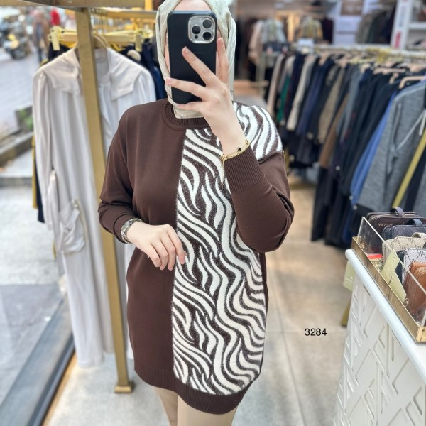 3284 Zebra Desenli Merserize Tunik - Görsel 6