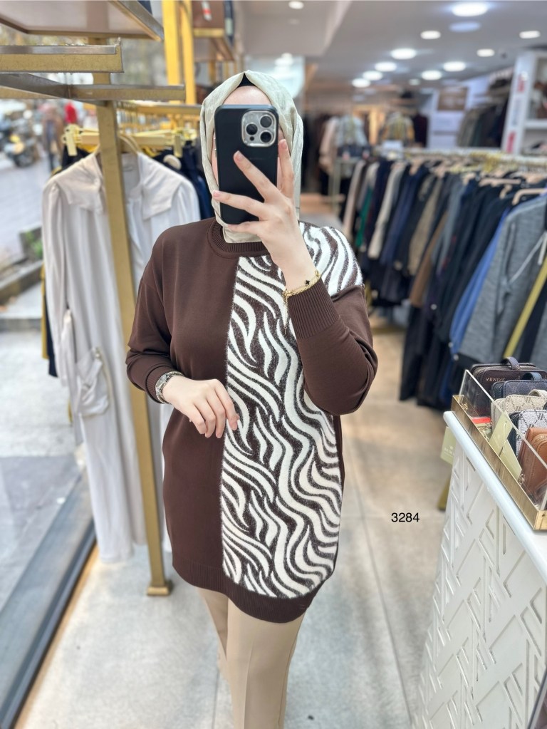 3284 Zebra Desenli Merserize Tunik