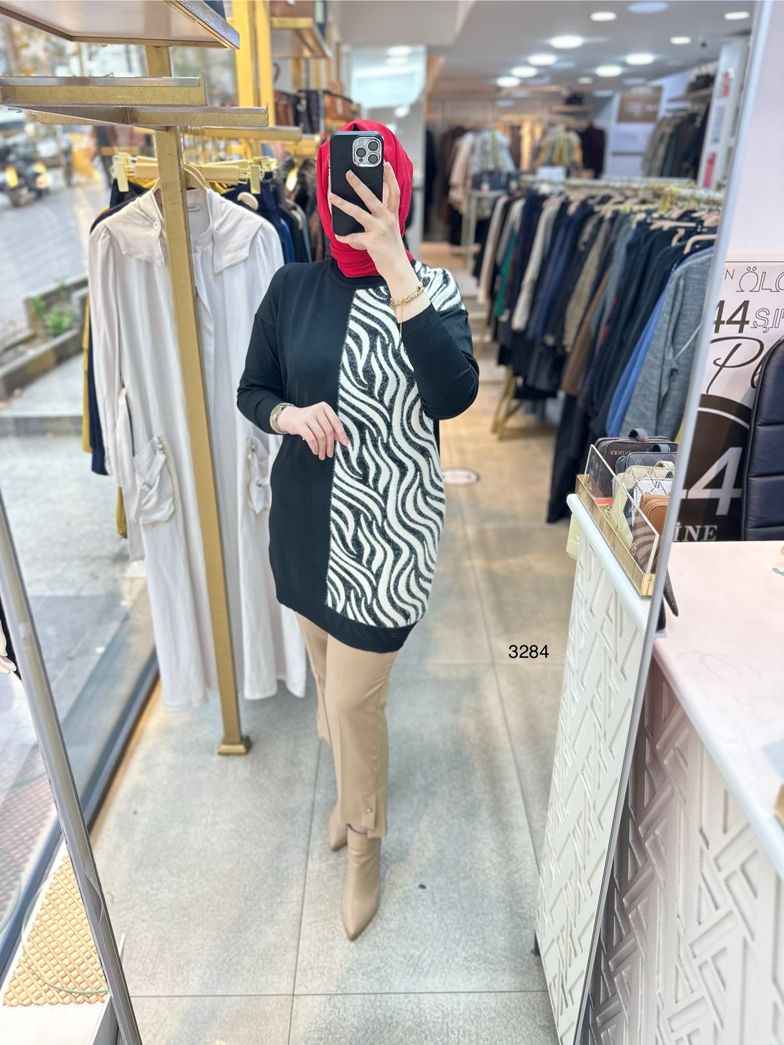 3284 Zebra Desenli Merserize Tunik - Görsel 7