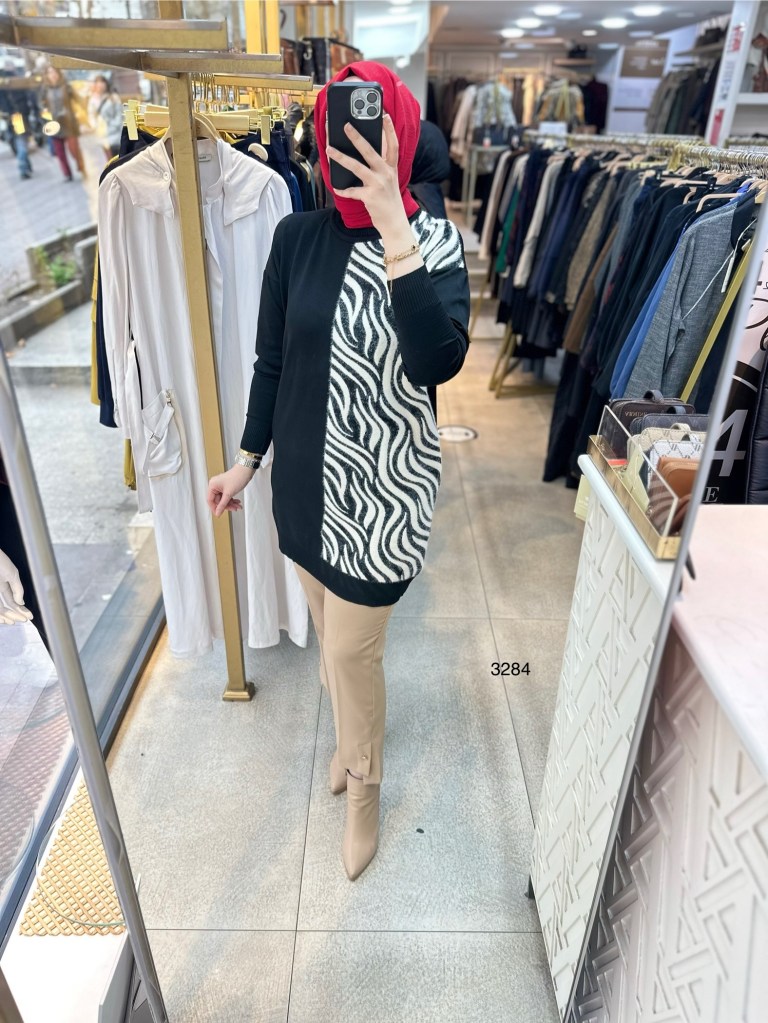 3284 Zebra Desenli Merserize Tunik