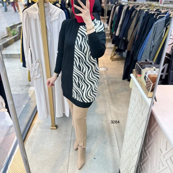 3284 Zebra Desenli Merserize Tunik - Görsel 8