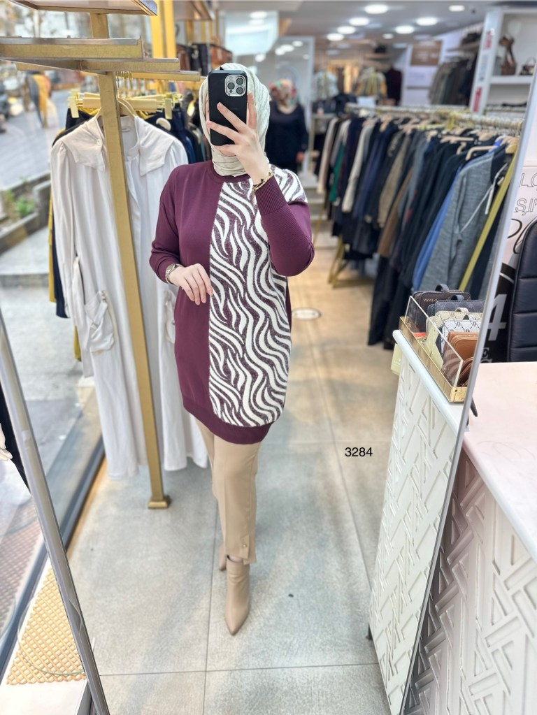 3284 Zebra Desenli Merserize Tunik