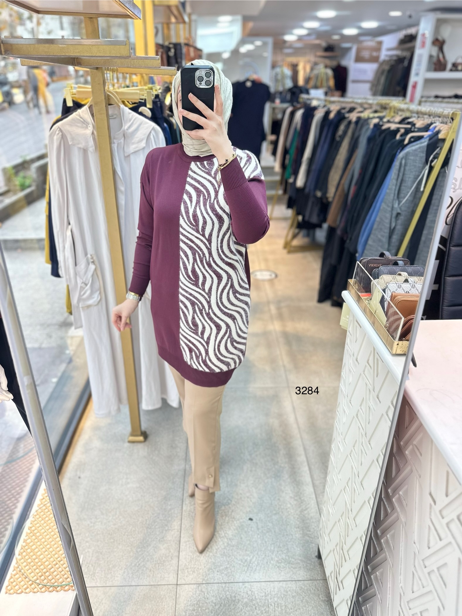 3284 Zebra Desenli Merserize Tunik - Görsel 11
