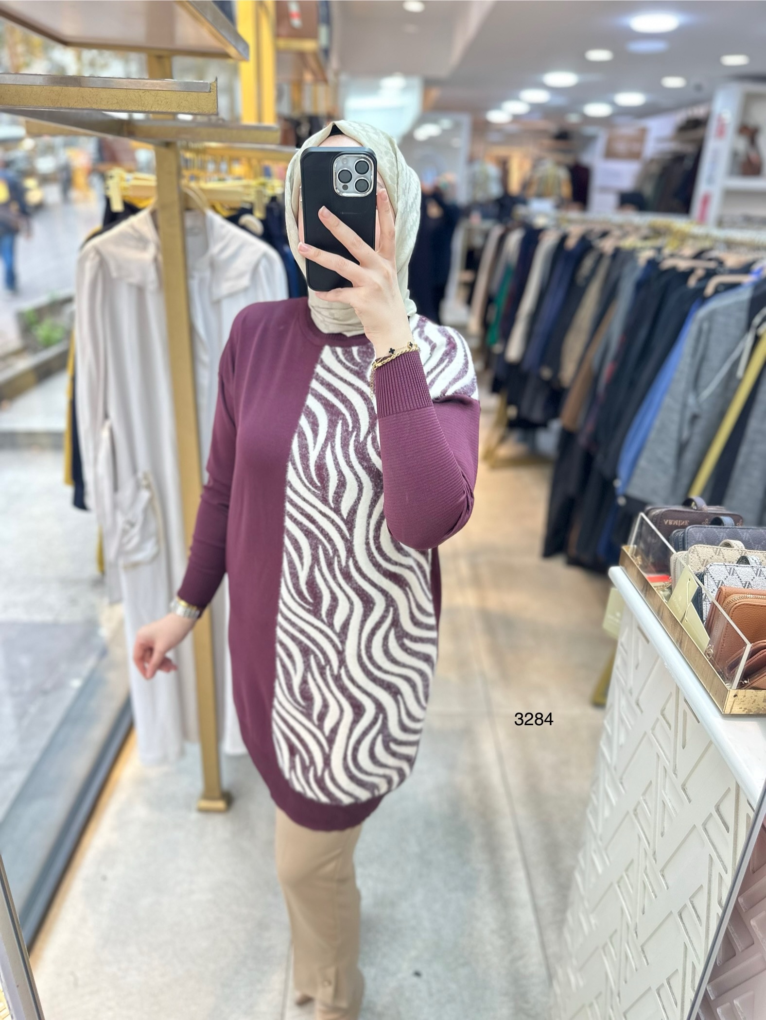 3284 Zebra Desenli Merserize Tunik - Görsel 13