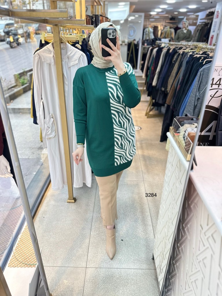 3284 Zebra Desenli Merserize Tunik