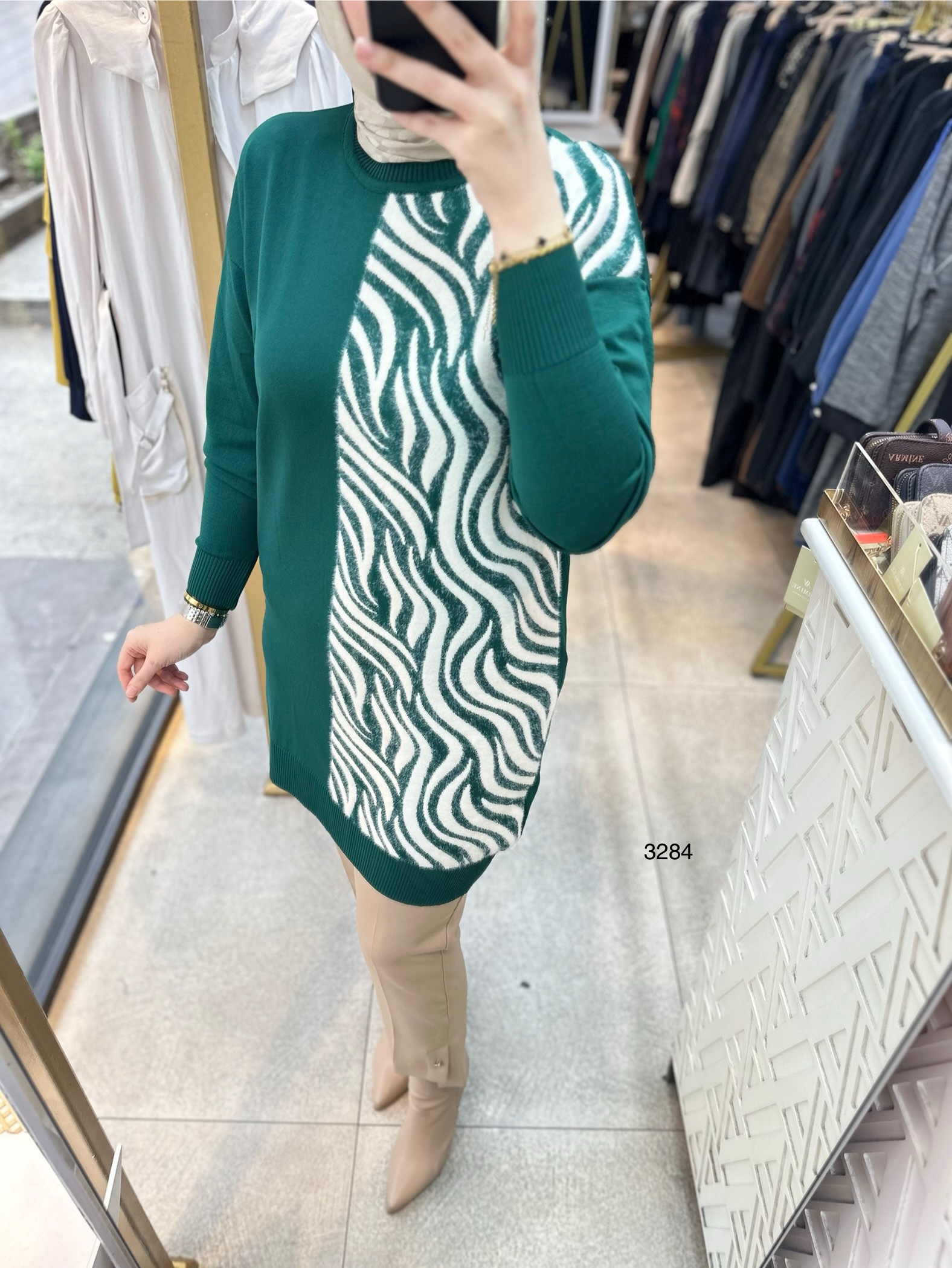 3284 Zebra Desenli Merserize Tunik - Görsel 17