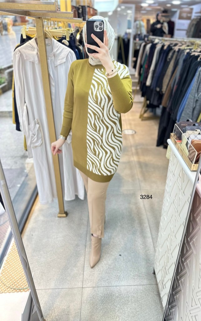 3284 Zebra Desenli Merserize Tunik