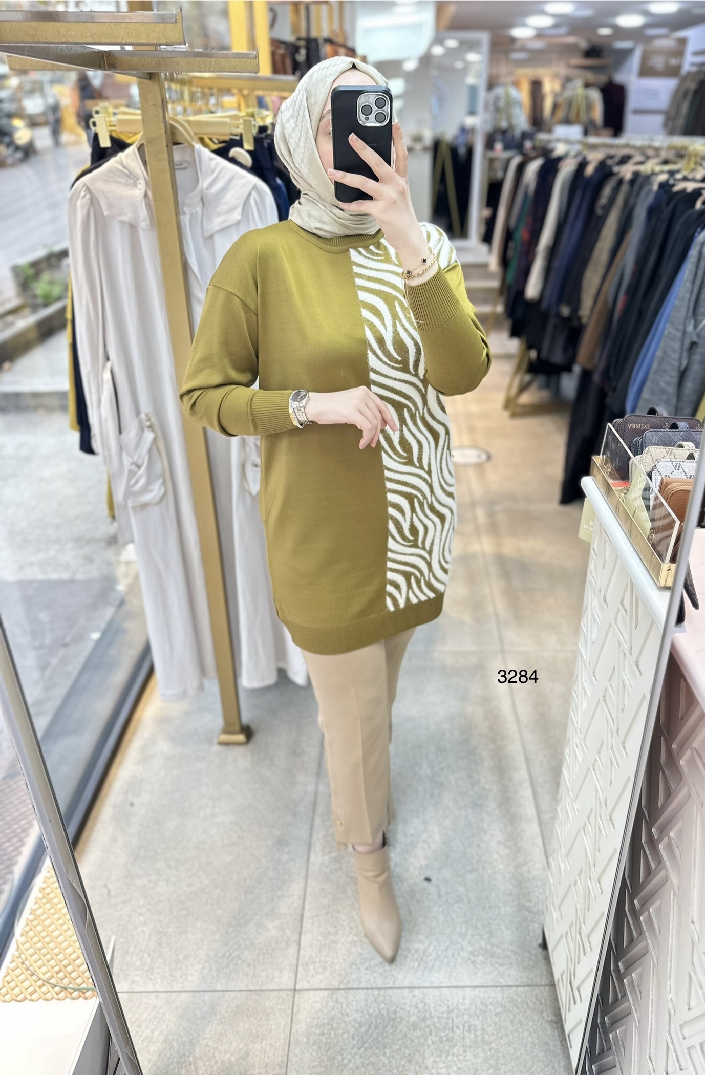 3284 Zebra Desenli Merserize Tunik - Görsel 18