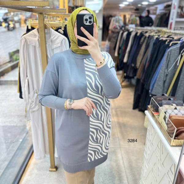 3284 Zebra Desenli Merserize Tunik - Görsel 30