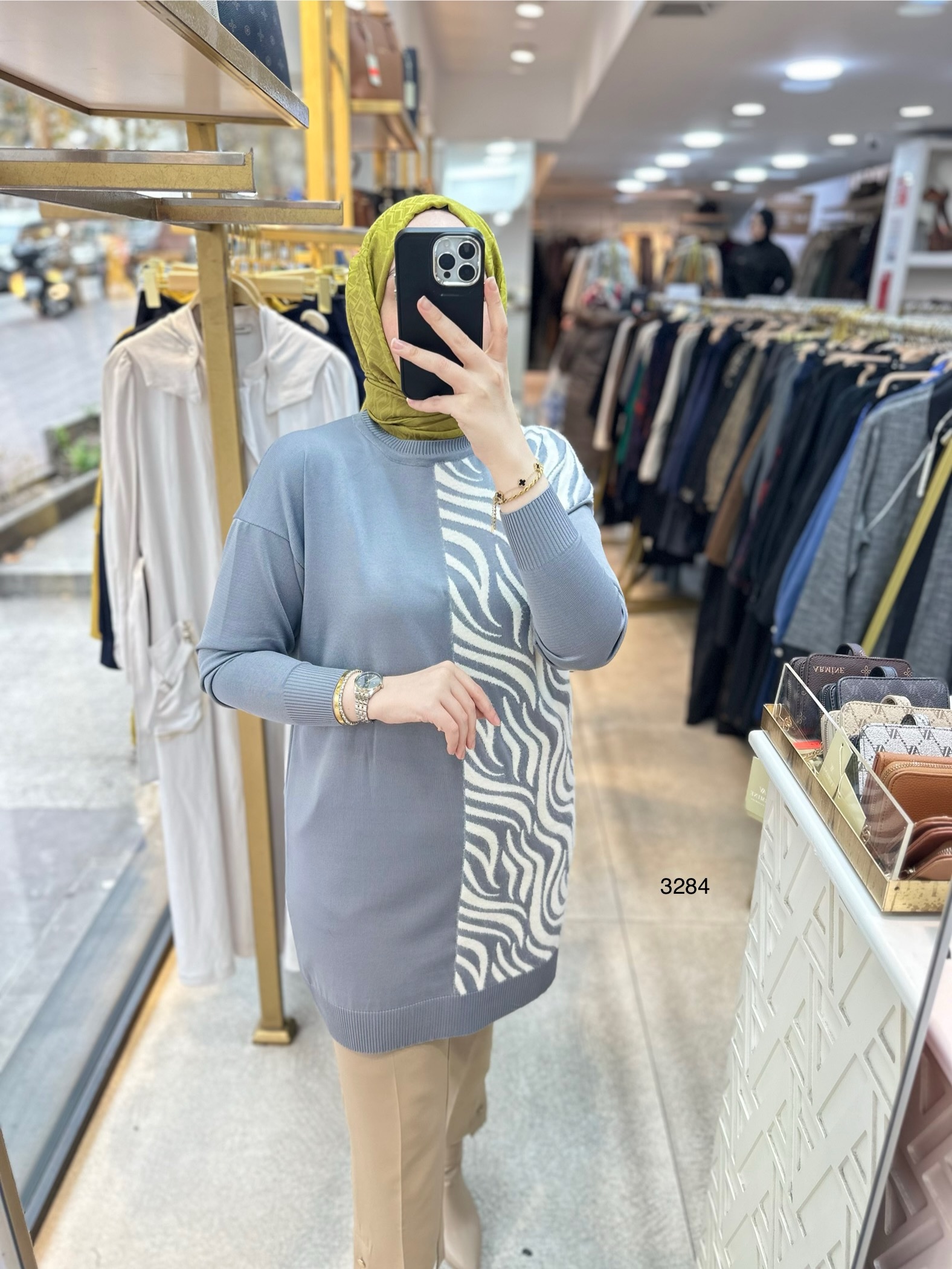 3284 Zebra Desenli Merserize Tunik - Görsel 23