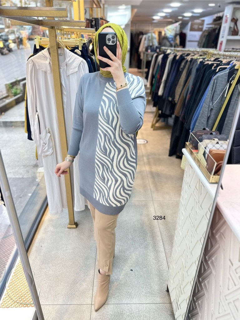 3284 Zebra Desenli Merserize Tunik