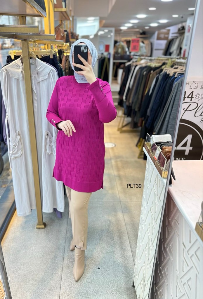 PLT39 Geometrik Desen Triko Tunik