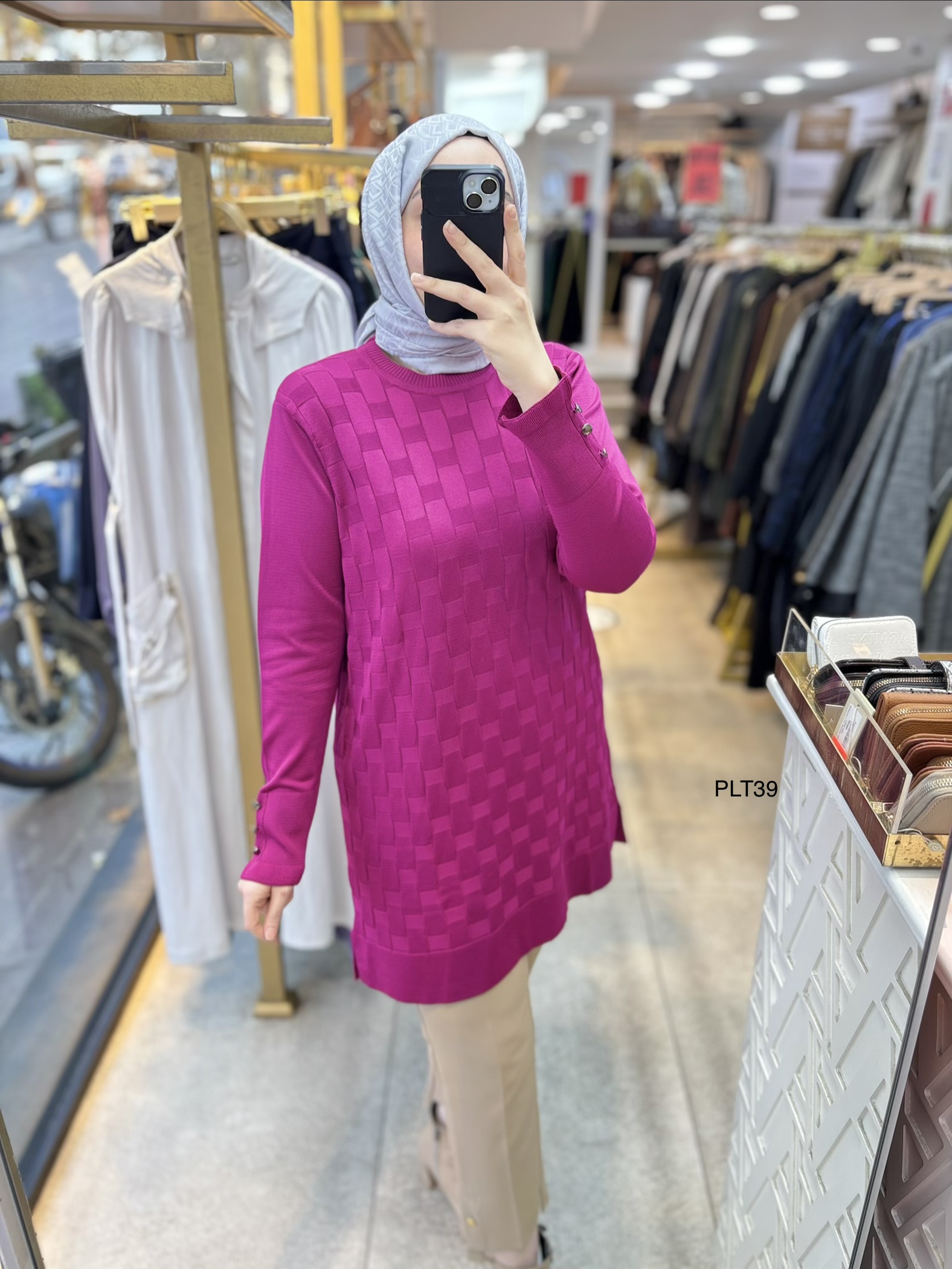 PLT39 Geometrik Desen Triko Tunik - Görsel 1