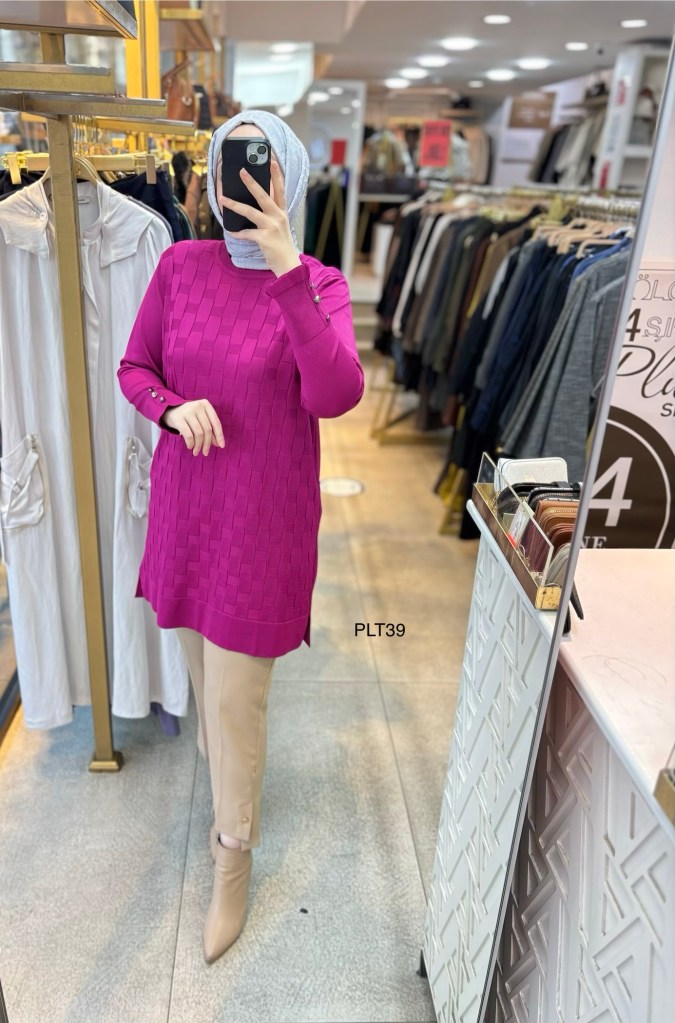 PLT39 Geometrik Desen Triko Tunik