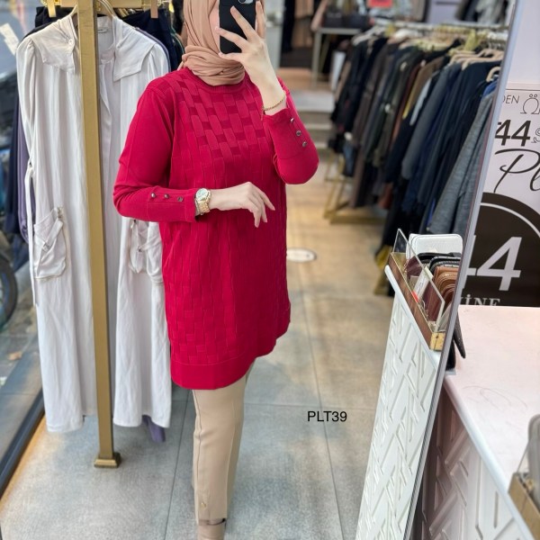 PLT39 Geometrik Desen Triko Tunik - Görsel 44