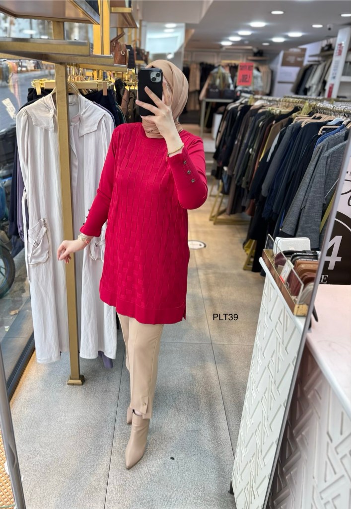 PLT39 Geometrik Desen Triko Tunik