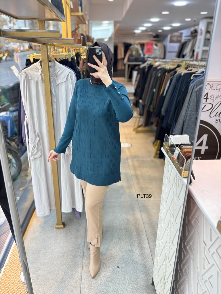 PLT39 Geometrik Desen Triko Tunik