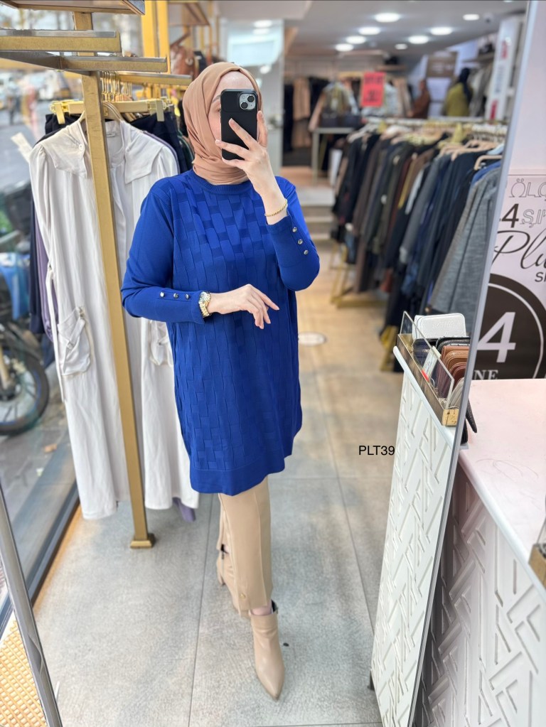 PLT39 Geometrik Desen Triko Tunik