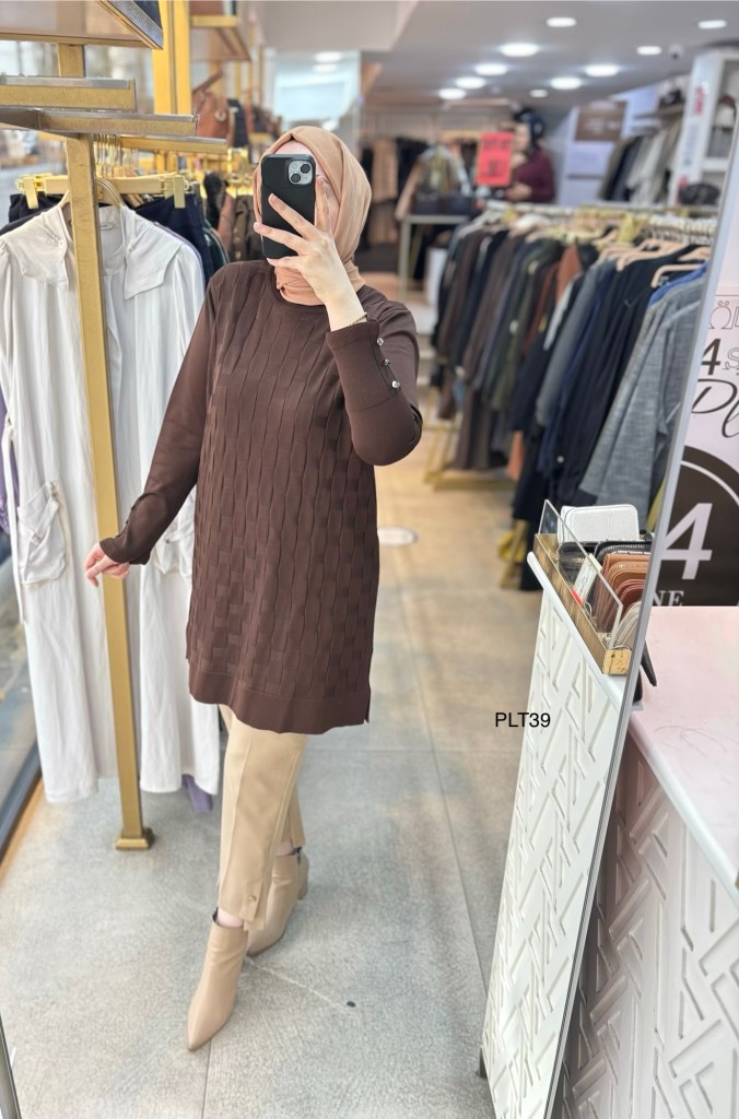 PLT39 Geometrik Desen Triko Tunik