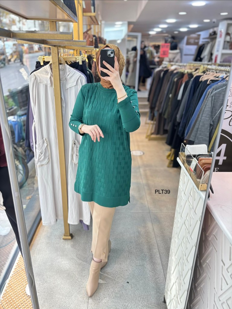 PLT39 Geometrik Desen Triko Tunik