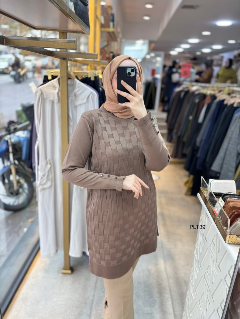 PLT39 Geometrik Desen Triko Tunik