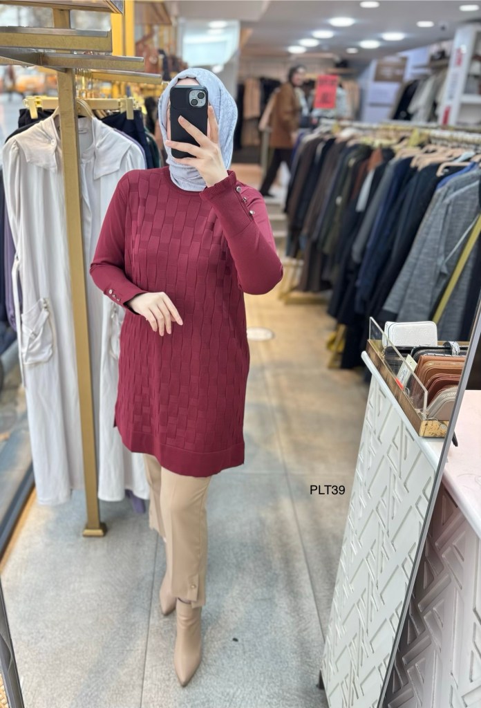 PLT39 Geometrik Desen Triko Tunik
