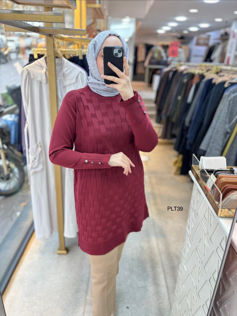 PLT39 Geometrik Desen Triko Tunik