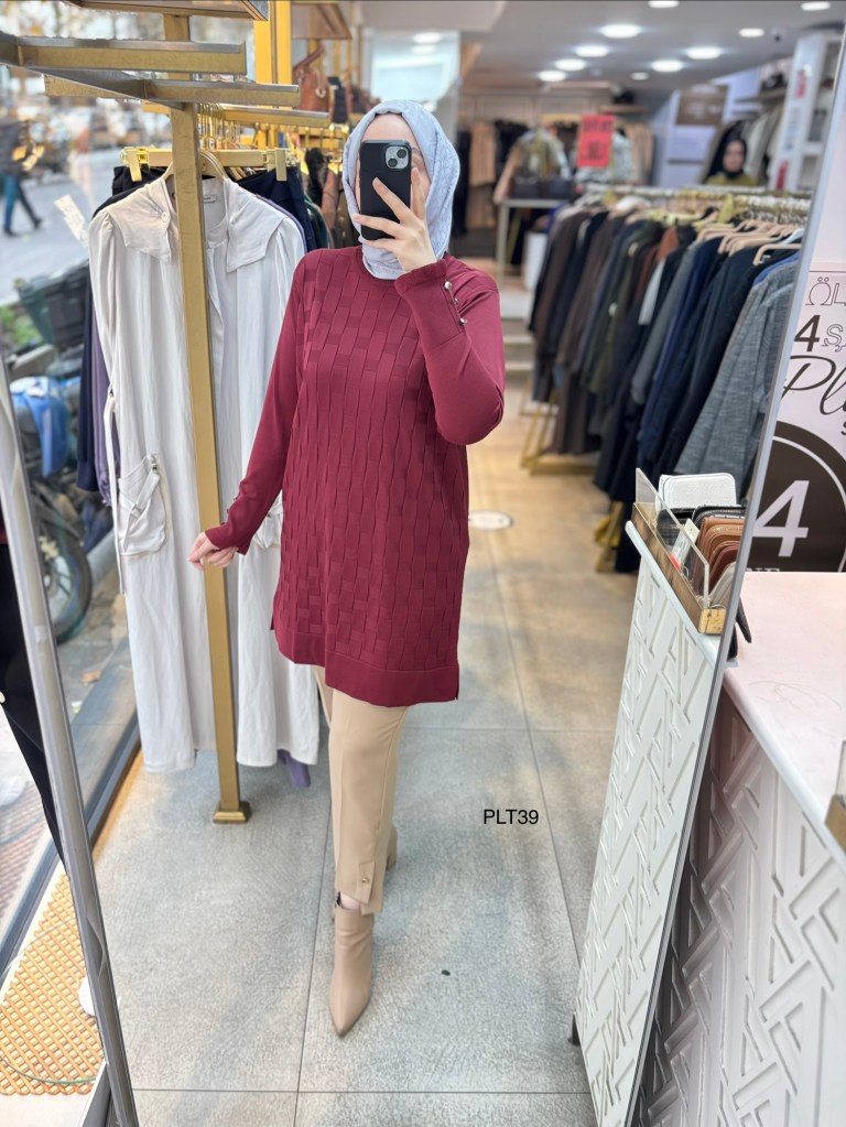 PLT39 Geometrik Desen Triko Tunik