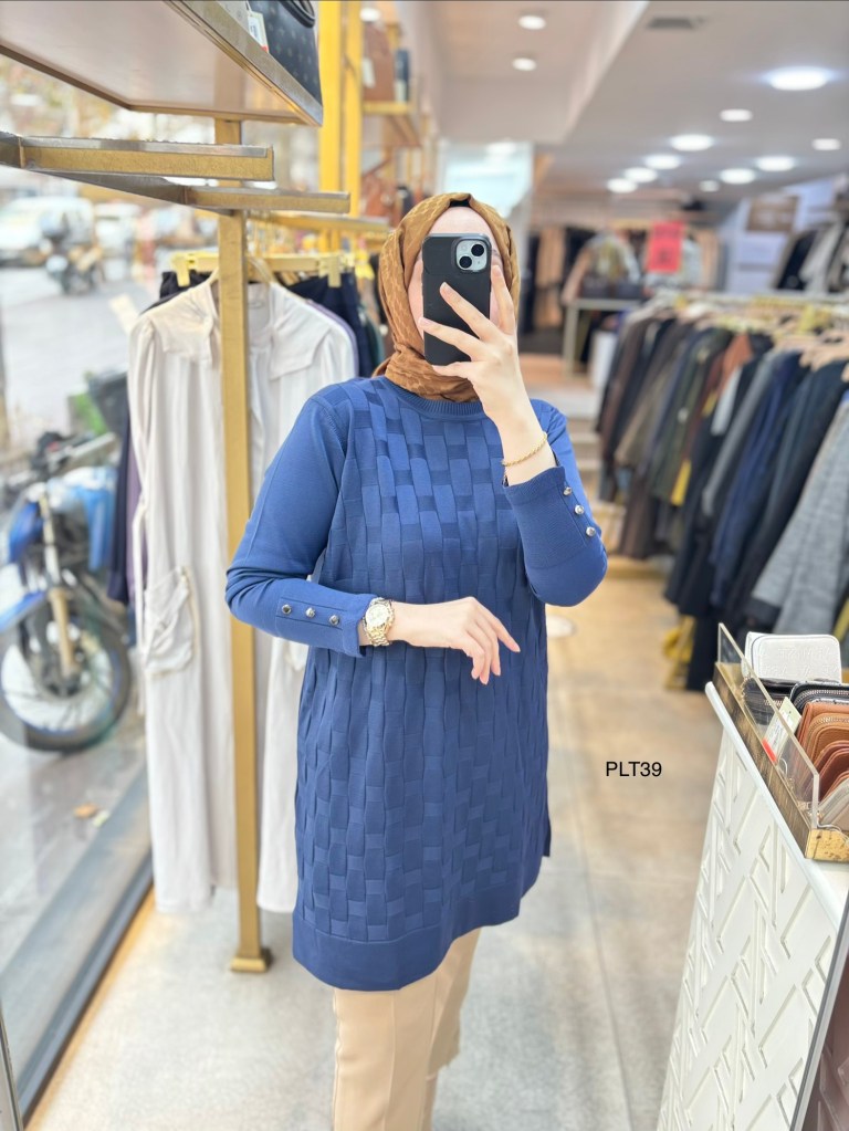 PLT39 Geometrik Desen Triko Tunik