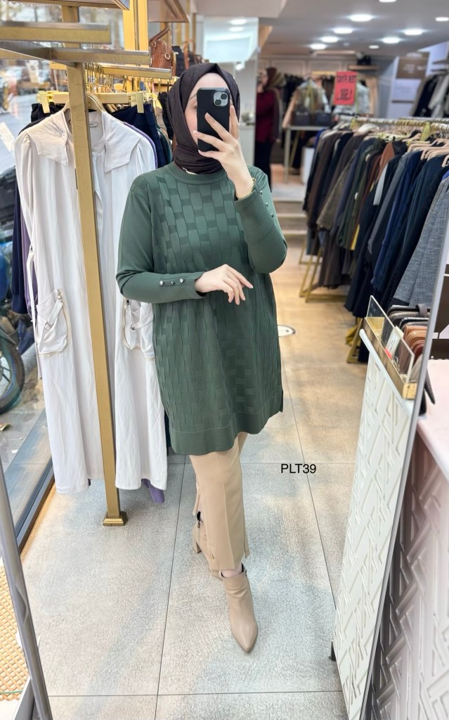 PLT39 Geometrik Desen Triko Tunik