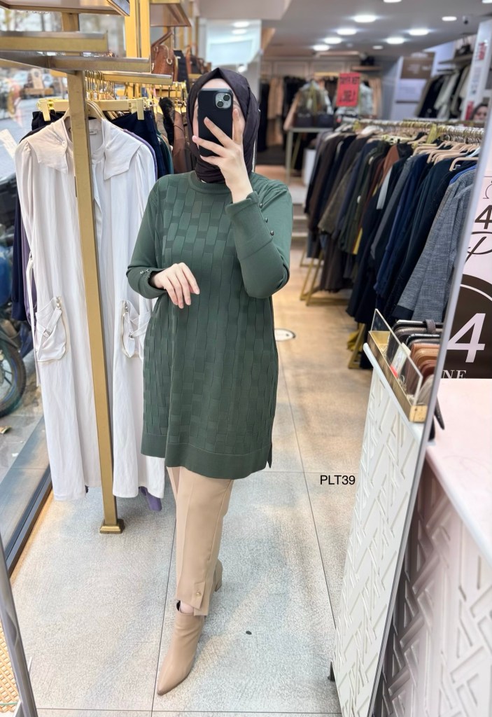 PLT39 Geometrik Desen Triko Tunik