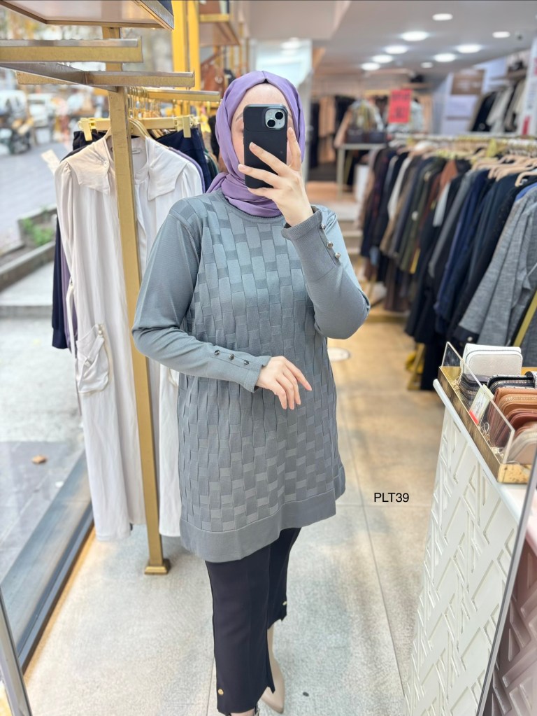 PLT39 Geometrik Desen Triko Tunik