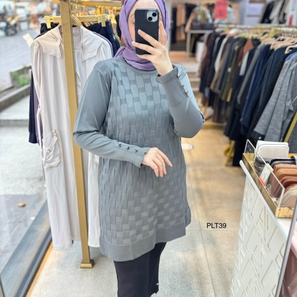 PLT39 Geometrik Desen Triko Tunik - Görsel 29