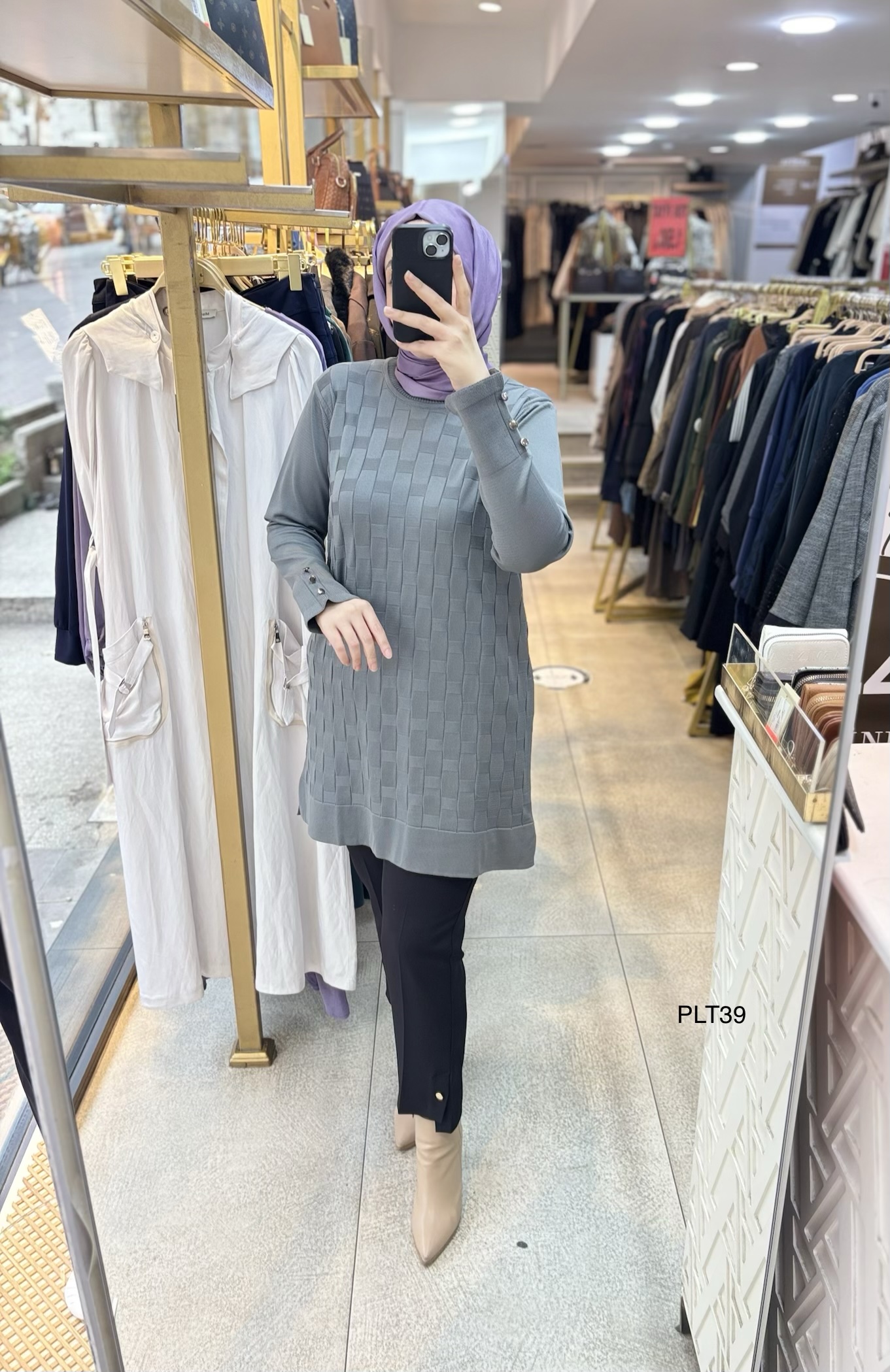 PLT39 Geometrik Desen Triko Tunik - Görsel 35