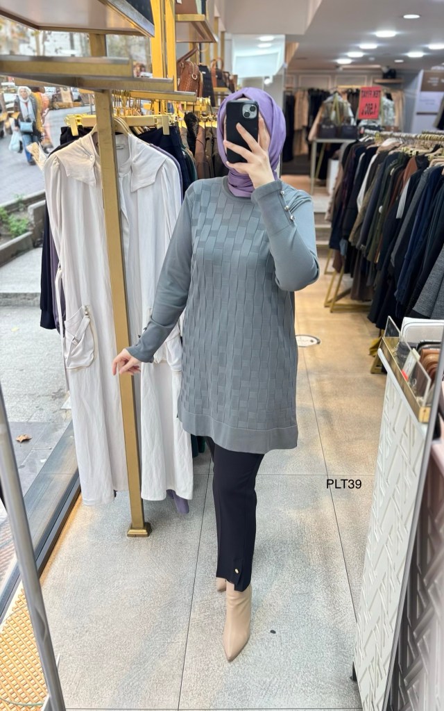 PLT39 Geometrik Desen Triko Tunik