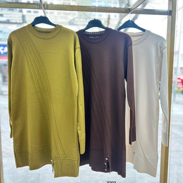 3203 Çizgi Desenli Triko Tunik - Görsel 1