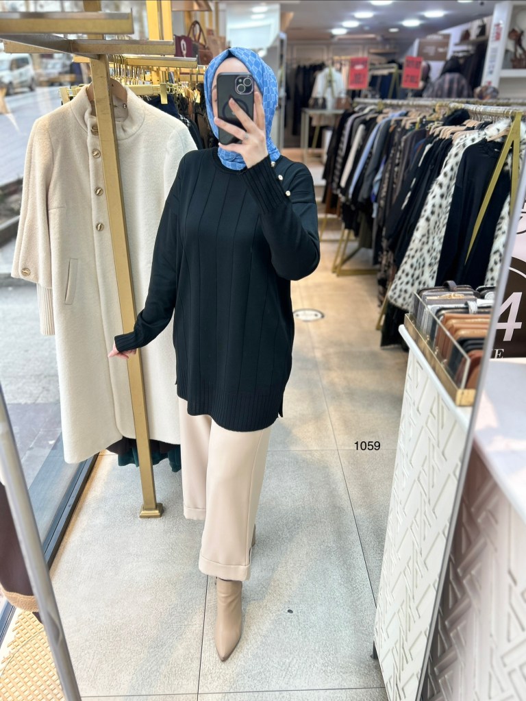 1059 Dikey Fitilli Merserize Tunik