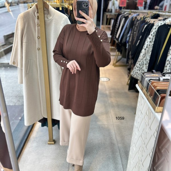1059 Dikey Fitilli Merserize Tunik - Görsel 12
