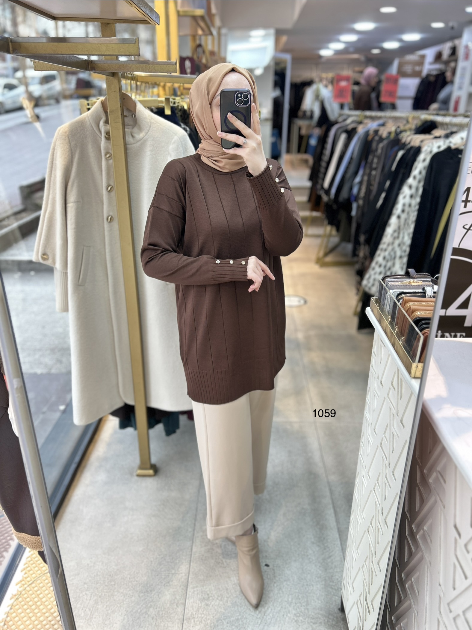 1059 Dikey Fitilli Merserize Tunik - Görsel 9