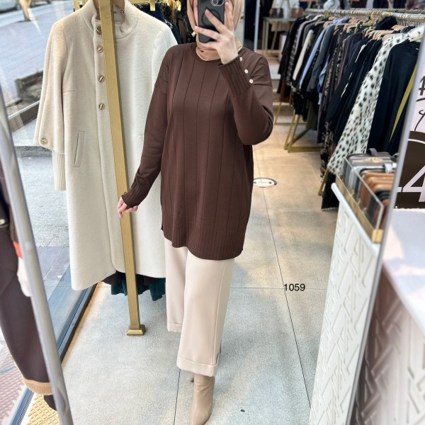 1059 Dikey Fitilli Merserize Tunik - Görsel 10
