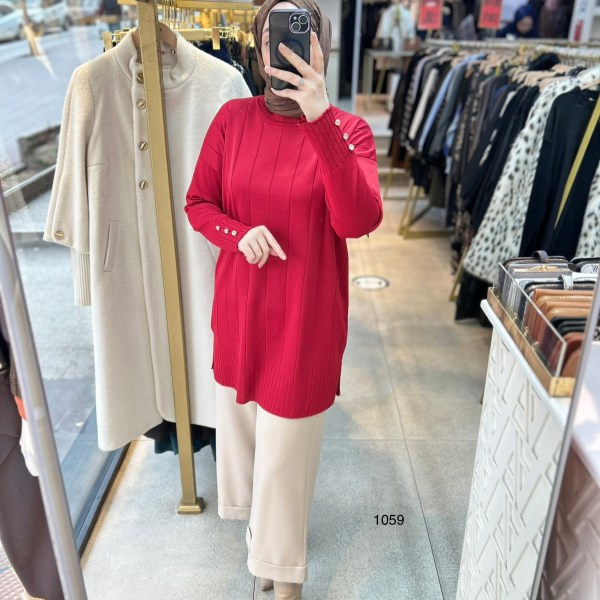 1059 Dikey Fitilli Merserize Tunik - Görsel 3