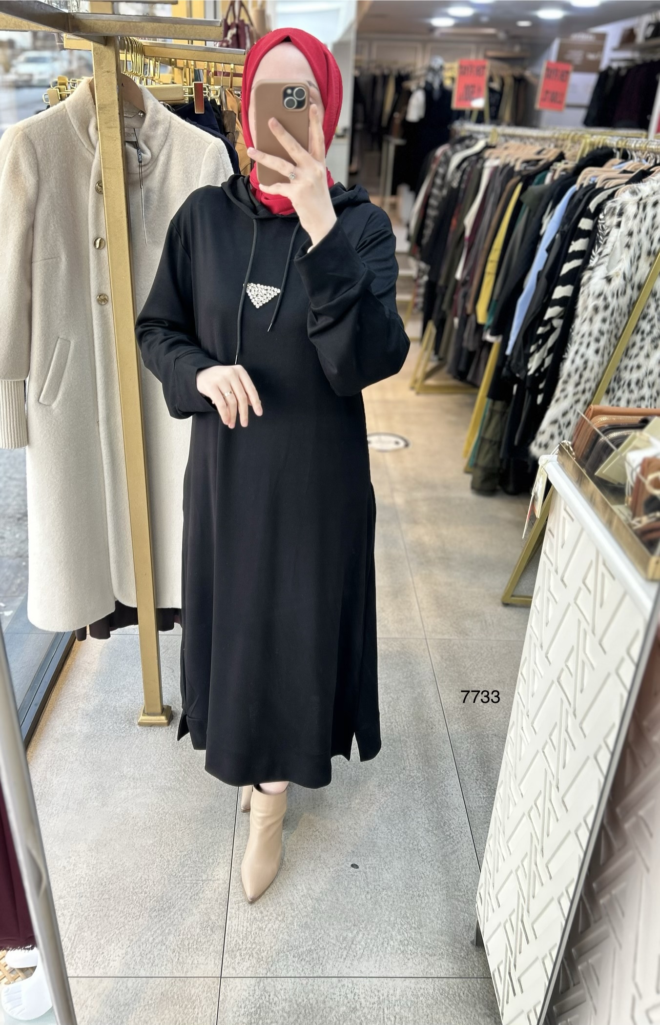 7733 Kapüşonlu Elbise - Görsel 4
