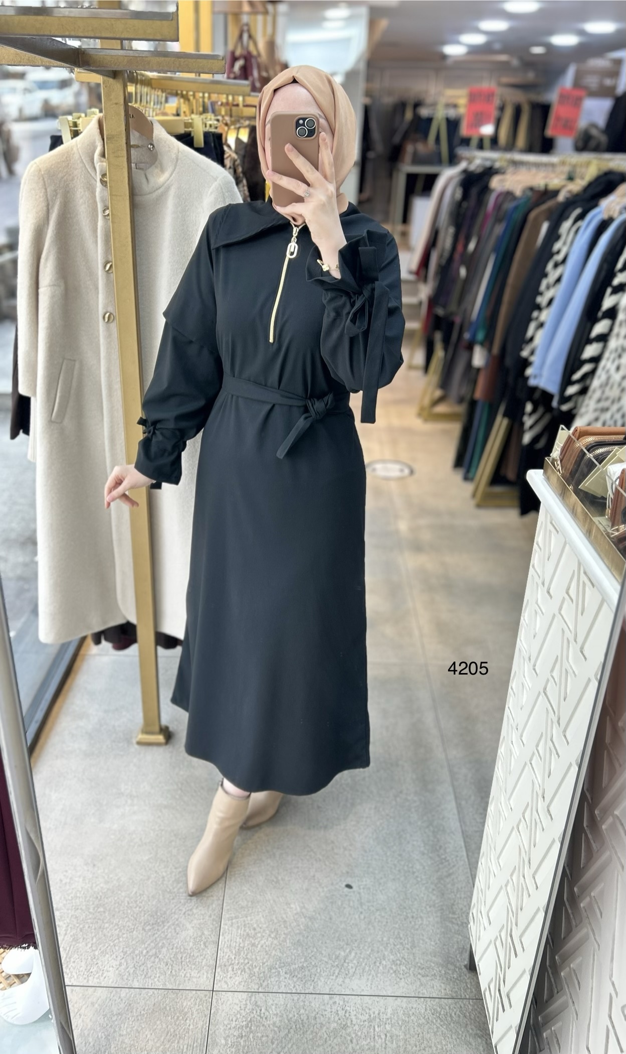 4205 Gömlek Yaka Kemerli Elbise - Görsel 11