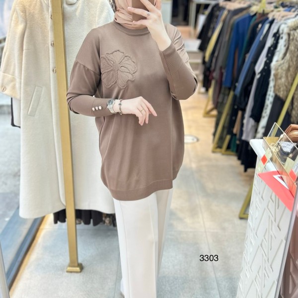 3303 Çiçek Detaylı Triko - Görsel 13